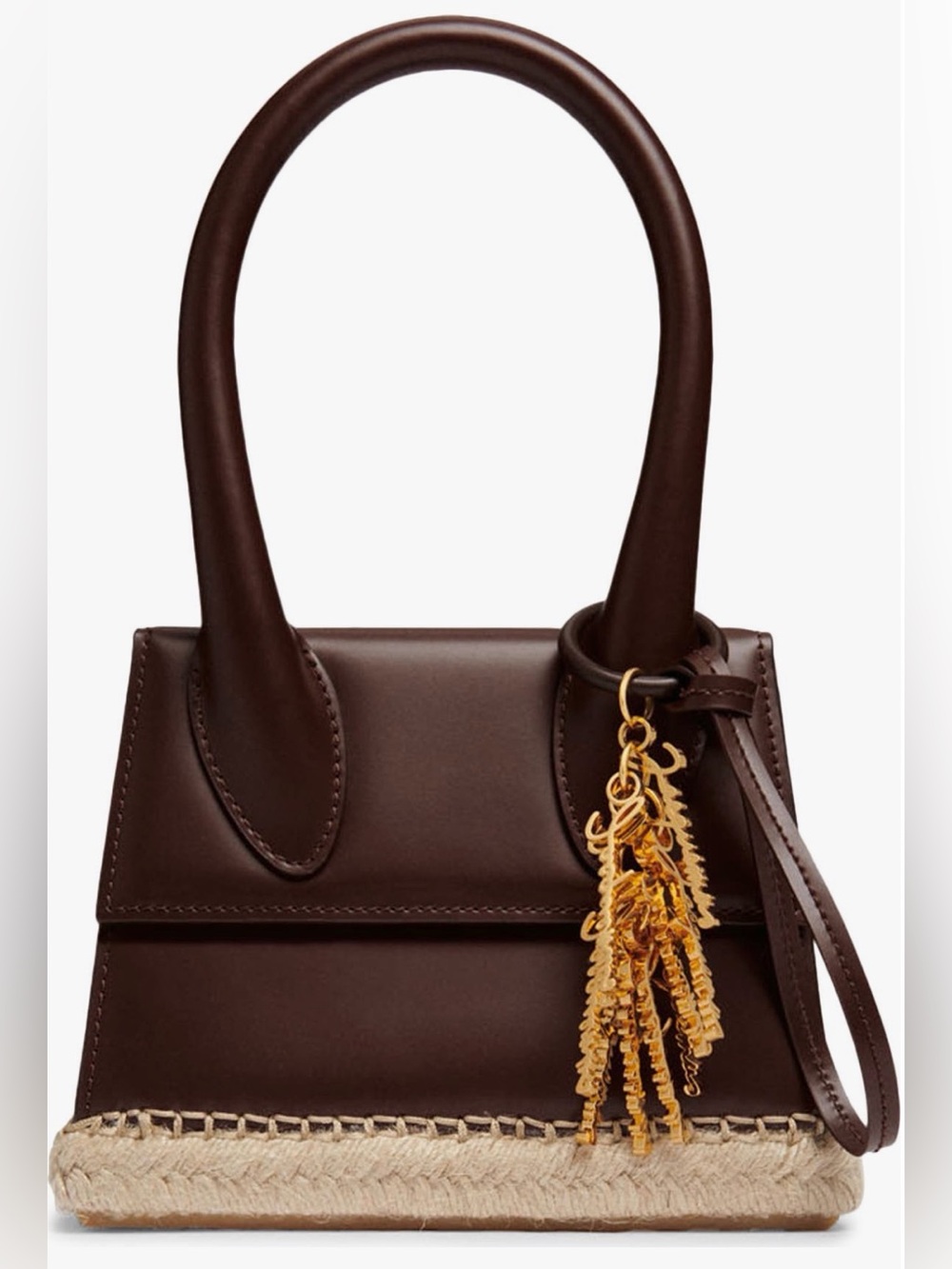 Jacquemus Dark Brown Leather Shoulder Bag with Gold Tassel